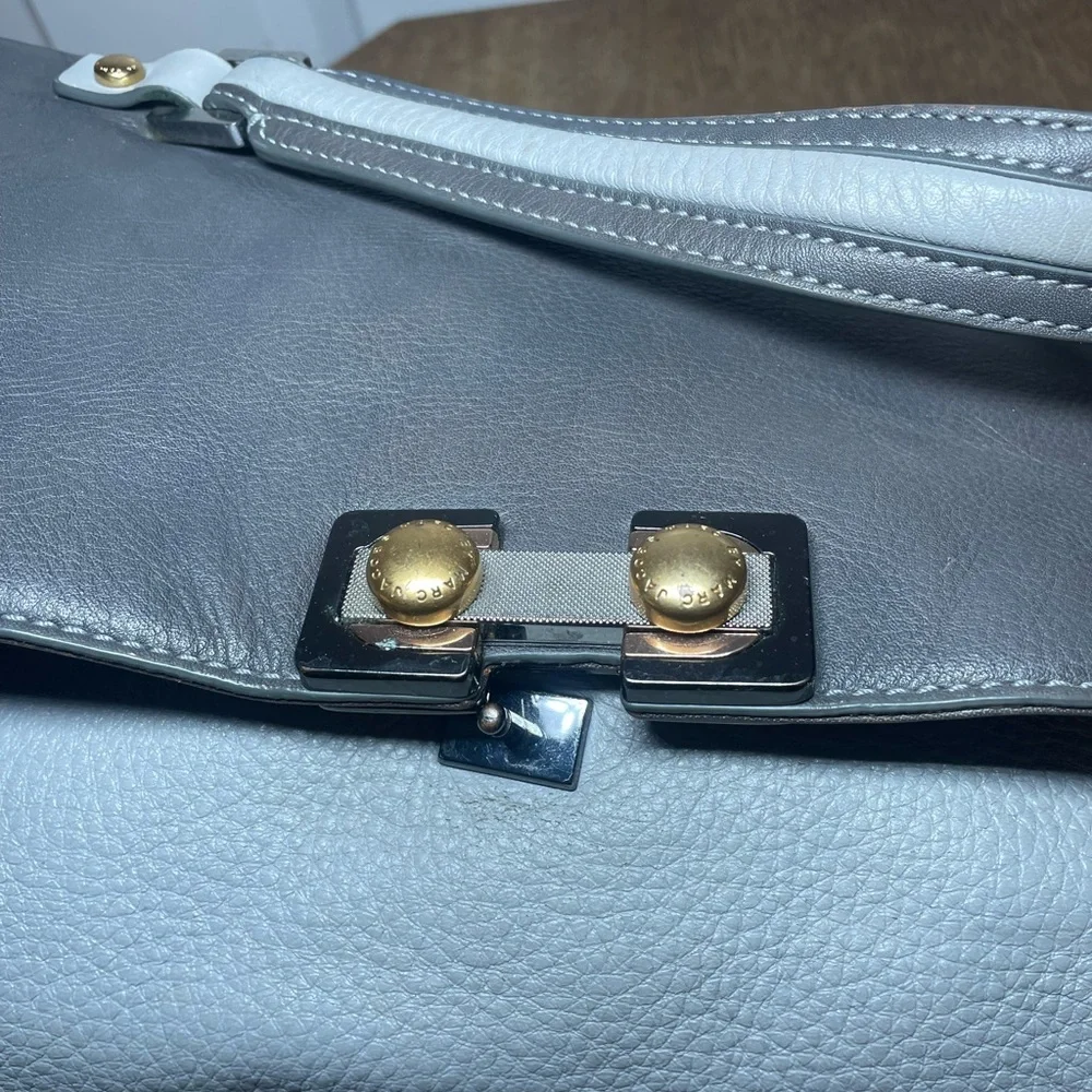 Marc by Marc Jacobs Bob’s Memphis Leather Satchel Crossbody Bag Gray Cream
